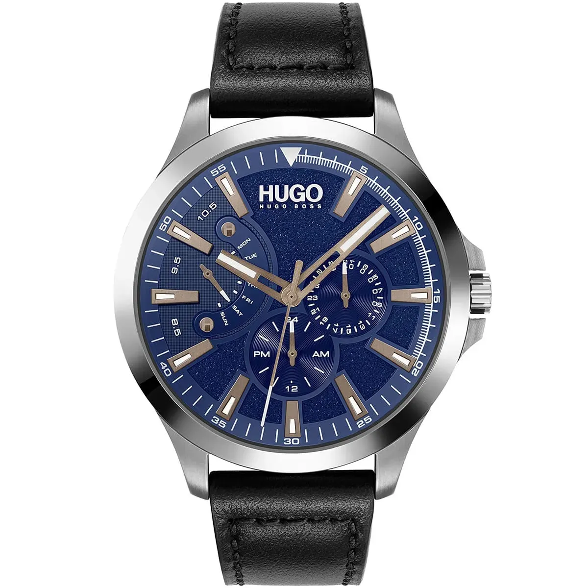 1530172 hugo boss watch men blue dial leather black strap quartz battery analog three hand leap