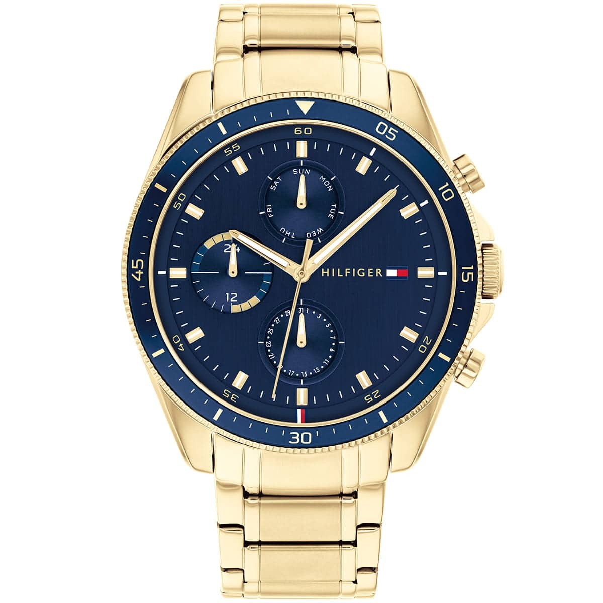 1791834-tommy-hilfiger-watch-men-blue-dial-stainless-steel-metal-gold-strap-quartz-battery-analog-monthly-weekly-date-parker ساعة تومي هيلفيغر للرجال 1791834 - Image 1