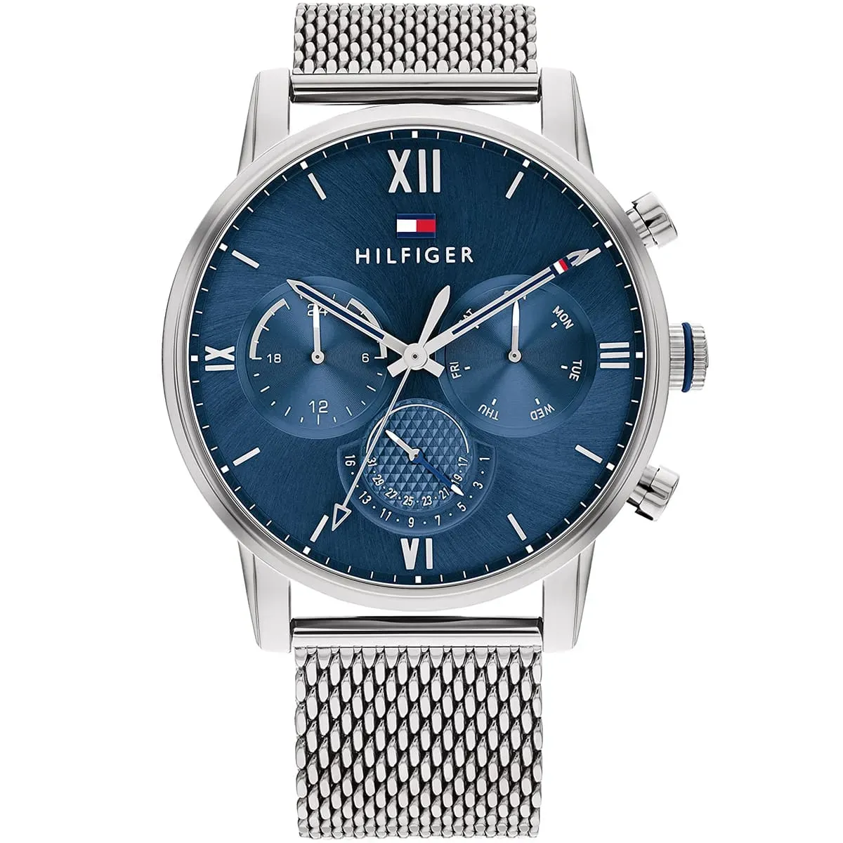 1791881-tommy-hilfiger-watch-men-blue-dial-mesh-metal-stainless-steel-silver-strap-quartz-battery-analog-sullivan ساعة تومي هيلفيغر للرجال 1791881 - Image 1
