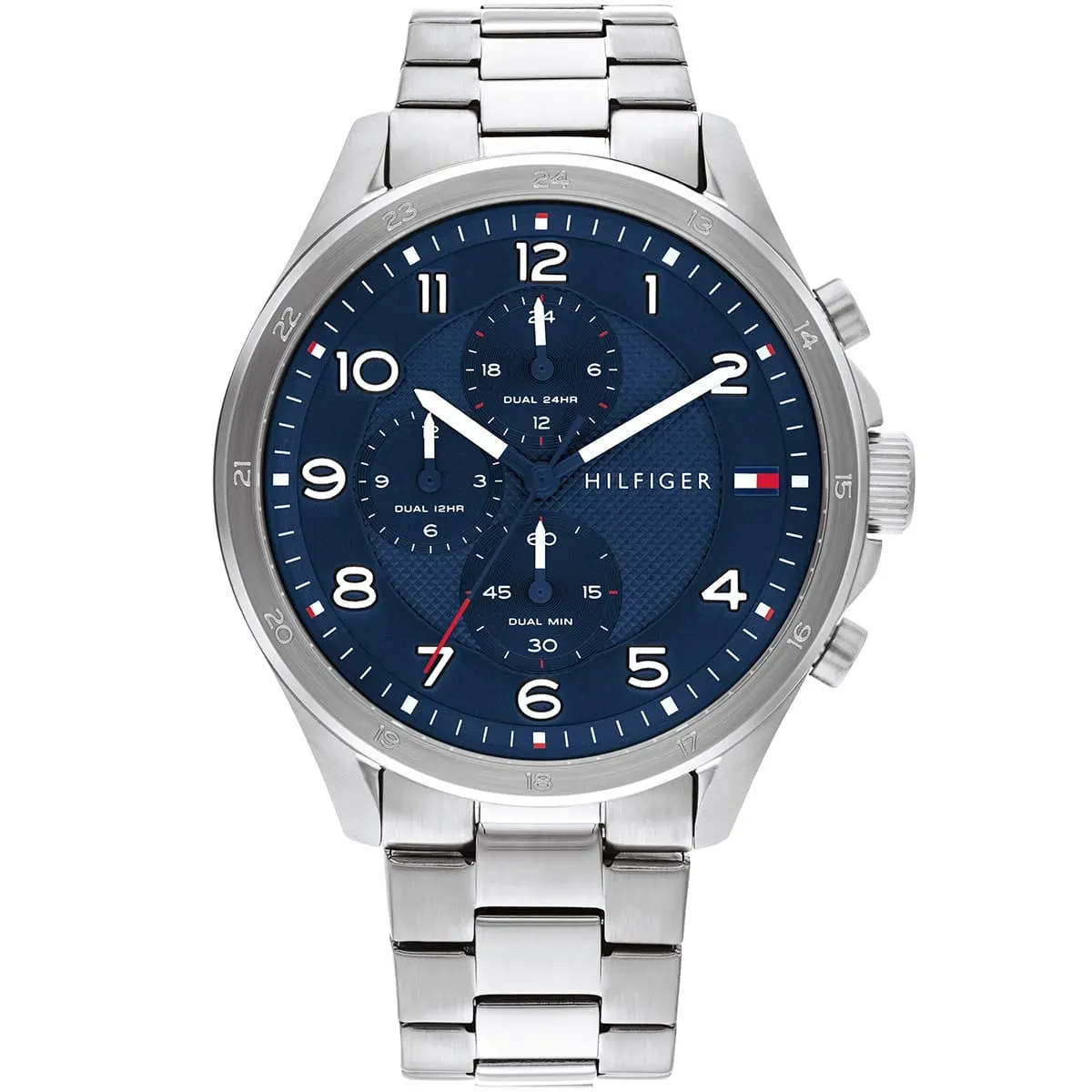 1792007-tommy-hilfiger-watch-dual-time-men-blue-dial-metal-stainless-steel-silver-strap-quartz-battery-analog-axel ساعة تومي هيلفيغر للرجال 1792007 - Image 1
