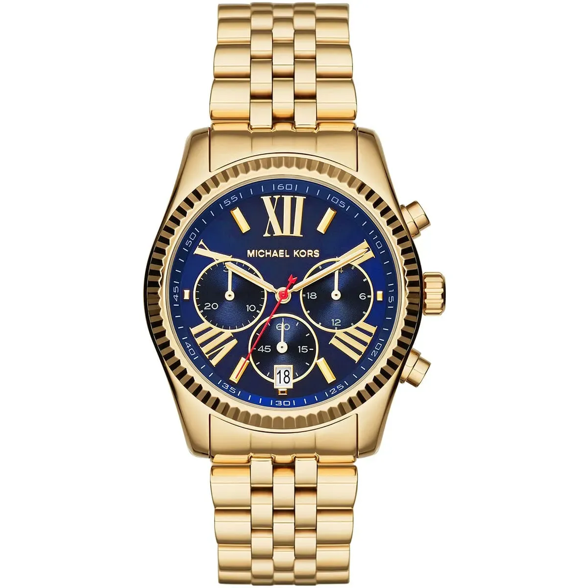 mk6206-michael-kors-watch-women-blue-dial-metal-stainless-steel-gold-strap-quartz-battery-analog-chronograph-lexington ساعة مايكل كورس للسيدات MK6206 - Image 1