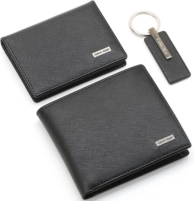 Calvin Klein Men's wallet, two pieces, keyring محفظة كالفن كلاين للرجال ، قطعتين ، مادليه مفاتيح