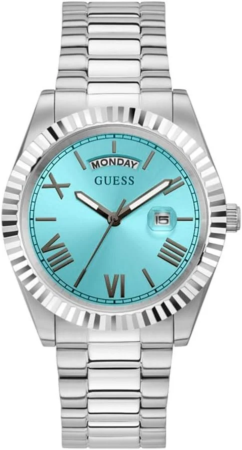 51wWkzFGEZL._AC_SX679_ GUESS Gents Silver Tone Stainless Steel Bracelet Watch (Model: GW0265G11), Silver, Classic - Image 1
