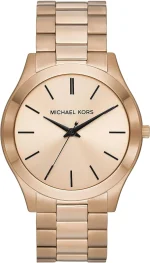 Michael Kors MK9122 - Slim Runway Three-Hand Beige Gold-Tone Stainless Steel Watch