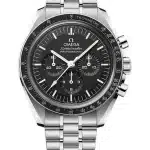 ساعه من007 OMEGA تعمل بعدادات بلون اسود وسير فضي من الستانليس ستيل