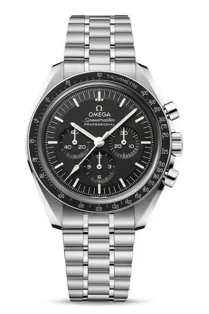 ساعه من007 OMEGA تعمل بعدادات بلون اسود وسير فضي من الستانليس ستيل