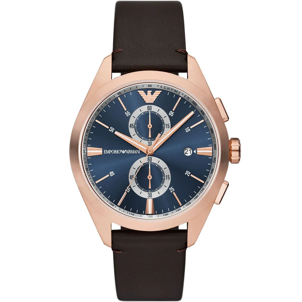 ar11554-emporio-armani-watch-men-blue-dial-leather-brown-strap-quartz-battery-analog-chronograph-claudio ساعة امبوريو ارماني للرجال AR11554 - Image 1