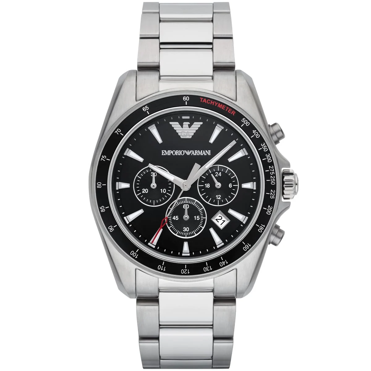 ar6098-emporio-armani-watch-men-black-dial-stainless-steel-metal-silver-strap-quartz-analog-chronograph-sigma ساعة امبوريو ارماني للرجال AR6098 - Image 1