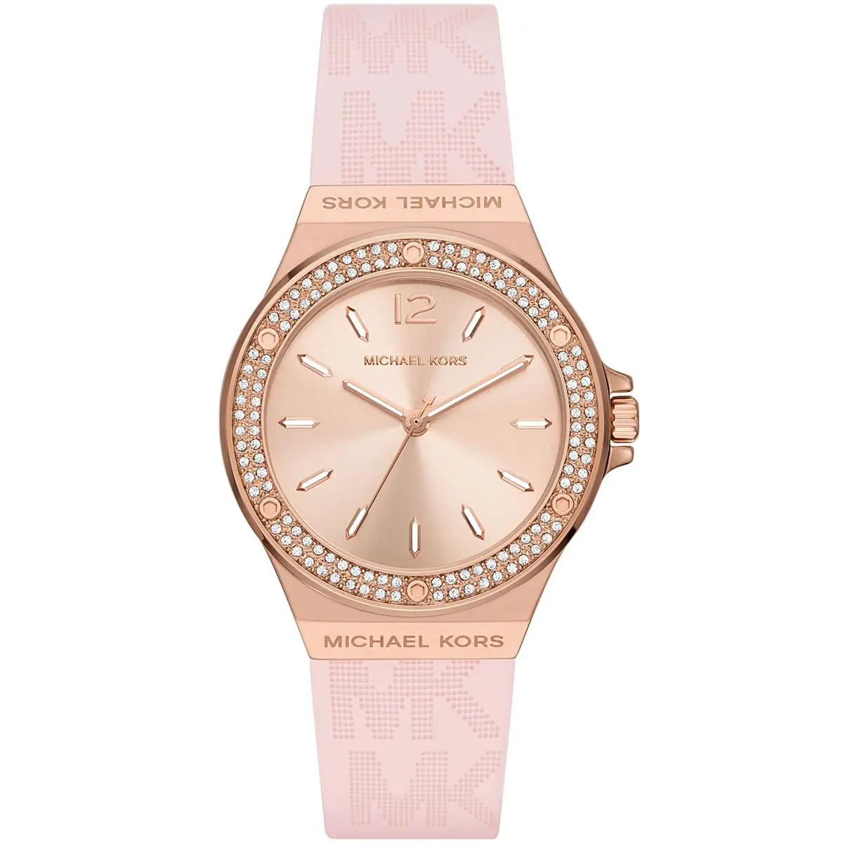 mk7282-michael-kors-watch-women-rose-gold-dial-rubber-pink-strap-quartz-battery-analog-three-hand-crystals-lennox ساعة مايكل كورس للنساء MK7282 - Image 1