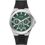 Guess Men's Silicone Watch Black Strap Green Dial GW0799G3