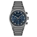 BOSS Candor Chrono Qtz Fashion Chrono Blue Round Dial Men's Watch|Ionic Plated Grey Steel Material|Grey Color Band - 1514223