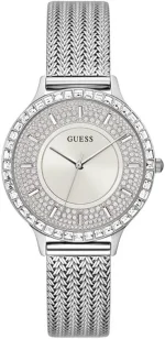 GUESS Dress Watch for Women, Quartz Movement, Analog Display, Silver Stainless Steel Strap-GW0402L1