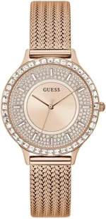 GUESS Dress Watch for Women, Quartz Movement, Analog Display, Rose Gold Stainless Steel Strap-GW0402L3