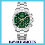 BOSS Hero Qtm Qtz Fashion Chrono Green Round Dial Men's Watch|Stainless Steel Material|Silver Color Band - 1514217