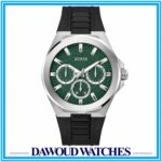 Guess Men's Silicone Watch Black Strap Green Dial GW0799G3
