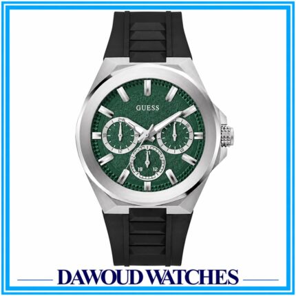 Guess Men's Silicone Watch Black Strap Green Dial GW0799G3