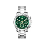 BOSS Hero Qtm Qtz Fashion Chrono Green Round Dial Men's Watch|Stainless Steel Material|Silver Color Band - 1514217