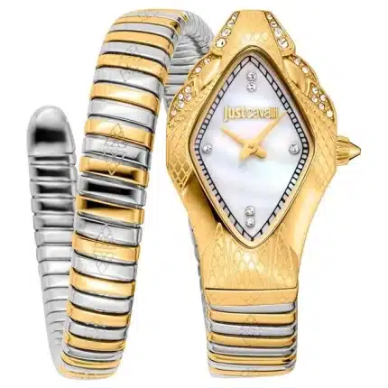 Just Cavalli Women Watch, Rose Gold Color Case, Silver Dial, Two Tone Silver & Rose Gold Color Metal Bracelet, 2 Hands, 3 ATM