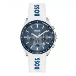 BOSS Strike Qtz Fashion Chrono Blue Round Dial Men's Watch|White Silicone Material|White Color Band - 1514238