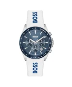 BOSS Strike Qtz Fashion Chrono Blue Round Dial Men's Watch|White Silicone Material|White Color Band - 1514238