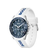 ⁦BOSS Strike Qtz Fashion Chrono Blue Round Dial Men's Watch|White Silicone Material|White Color Band - 1514238⁩ - الصورة ⁦3⁩