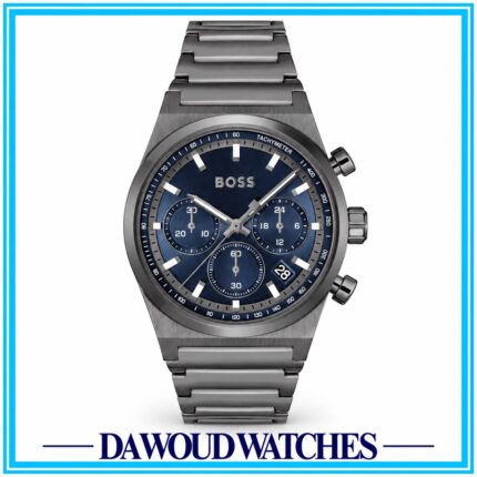 BOSS Candor Chrono Qtz Fashion Chrono Blue Round Dial Men's Watch|Ionic Plated Grey Steel Material|Grey Color Band - 1514223