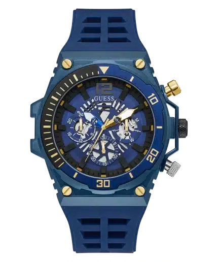 GUESS GW0443G1 Men's Quartz Analogue Watch with Silicone Strap, Blue/Black, One Size, Black Blue, One size