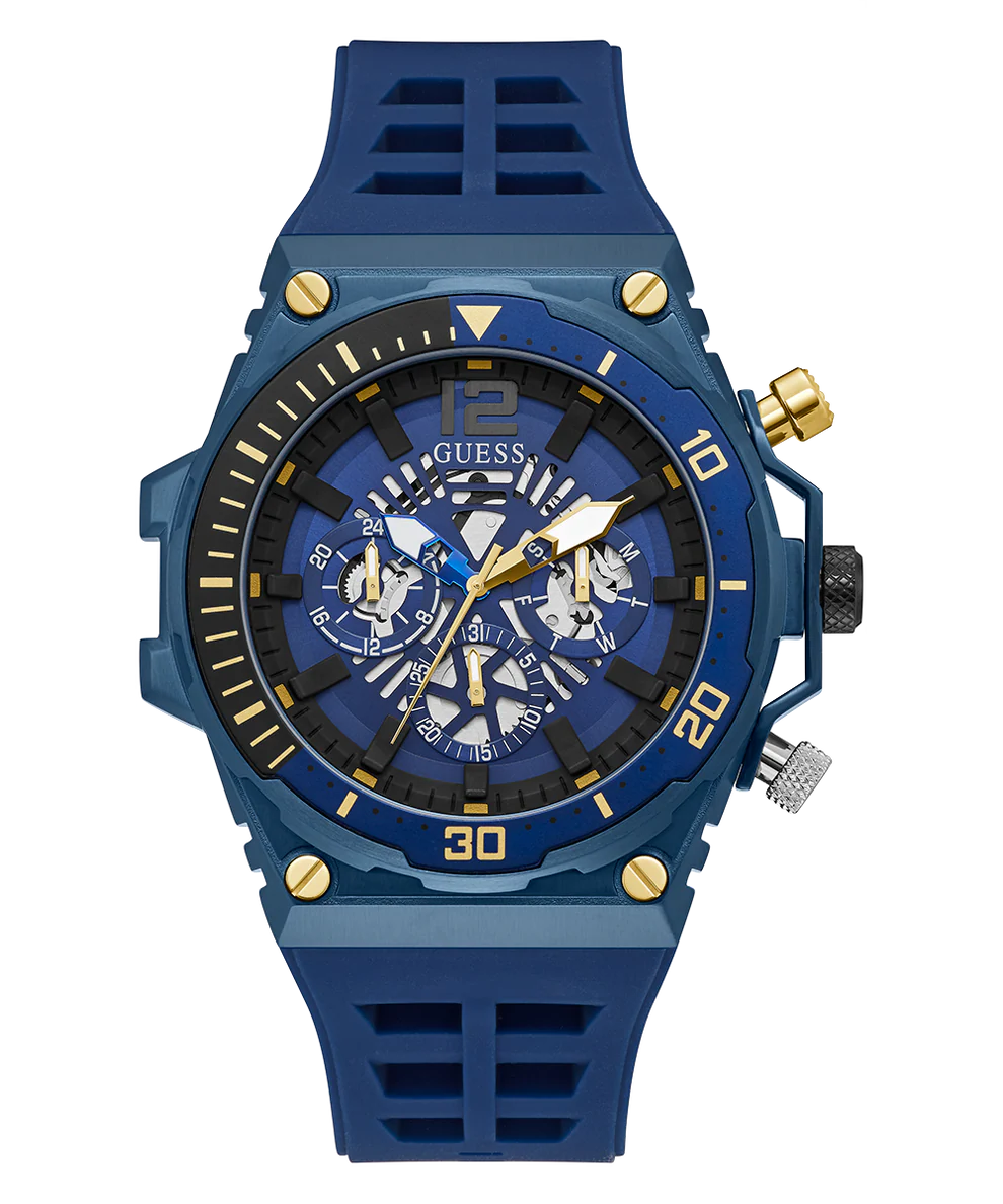 GW0443G1 GUESS GW0443G1 Men's Quartz Analogue Watch with Silicone Strap, Blue/Black, One Size, Black Blue, One size - Image 1