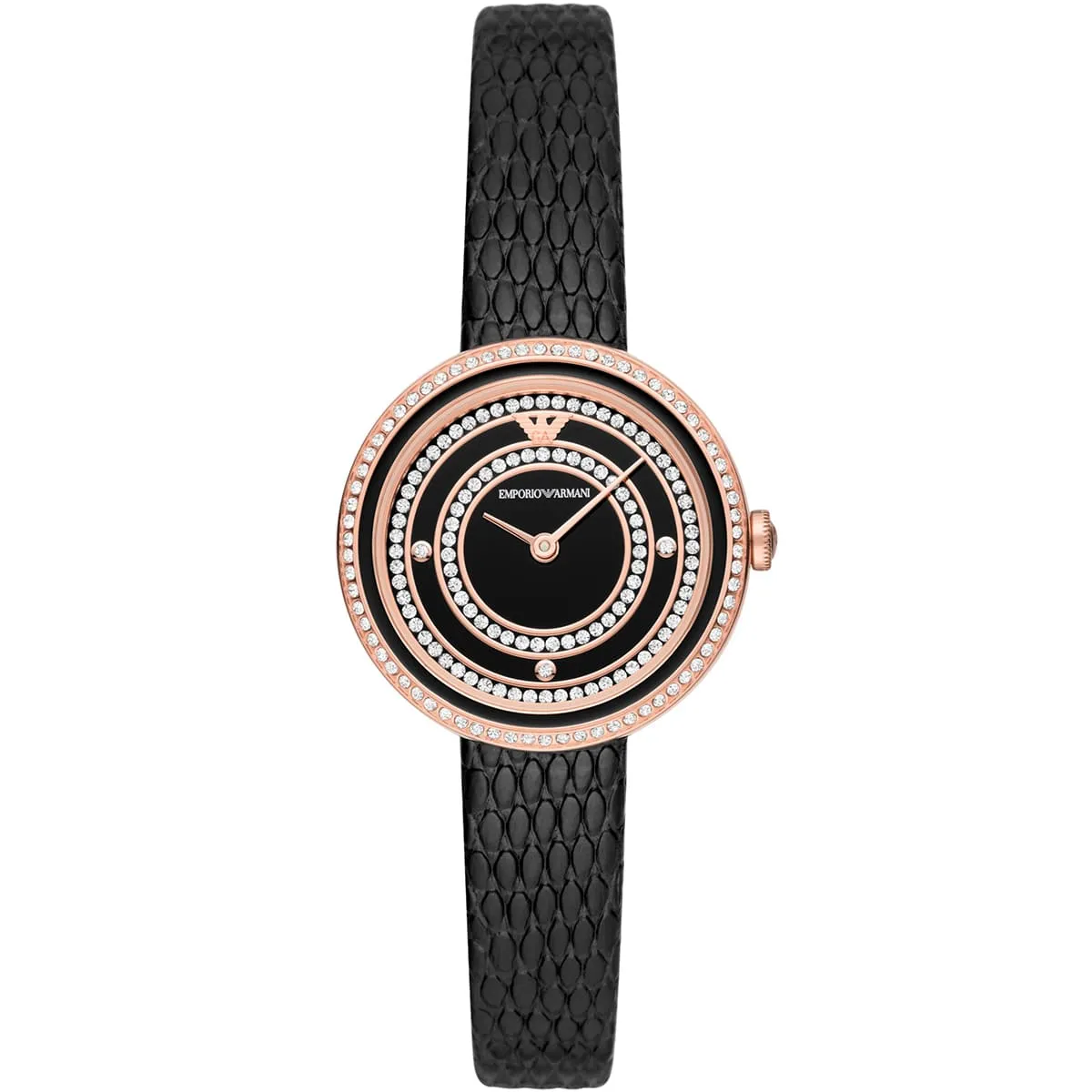 ar11493-emporio-armani-watch-women-crystals-black-dial-leather-strap-quartz-battery-analog ساعة امبوريو ارماني للنساء AR11493 - Image 1