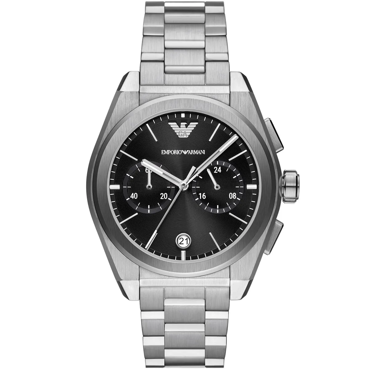 ar11560 emporio armani watch men black dial stainless steel metal silver strap quartz battery analog chronograph federico
