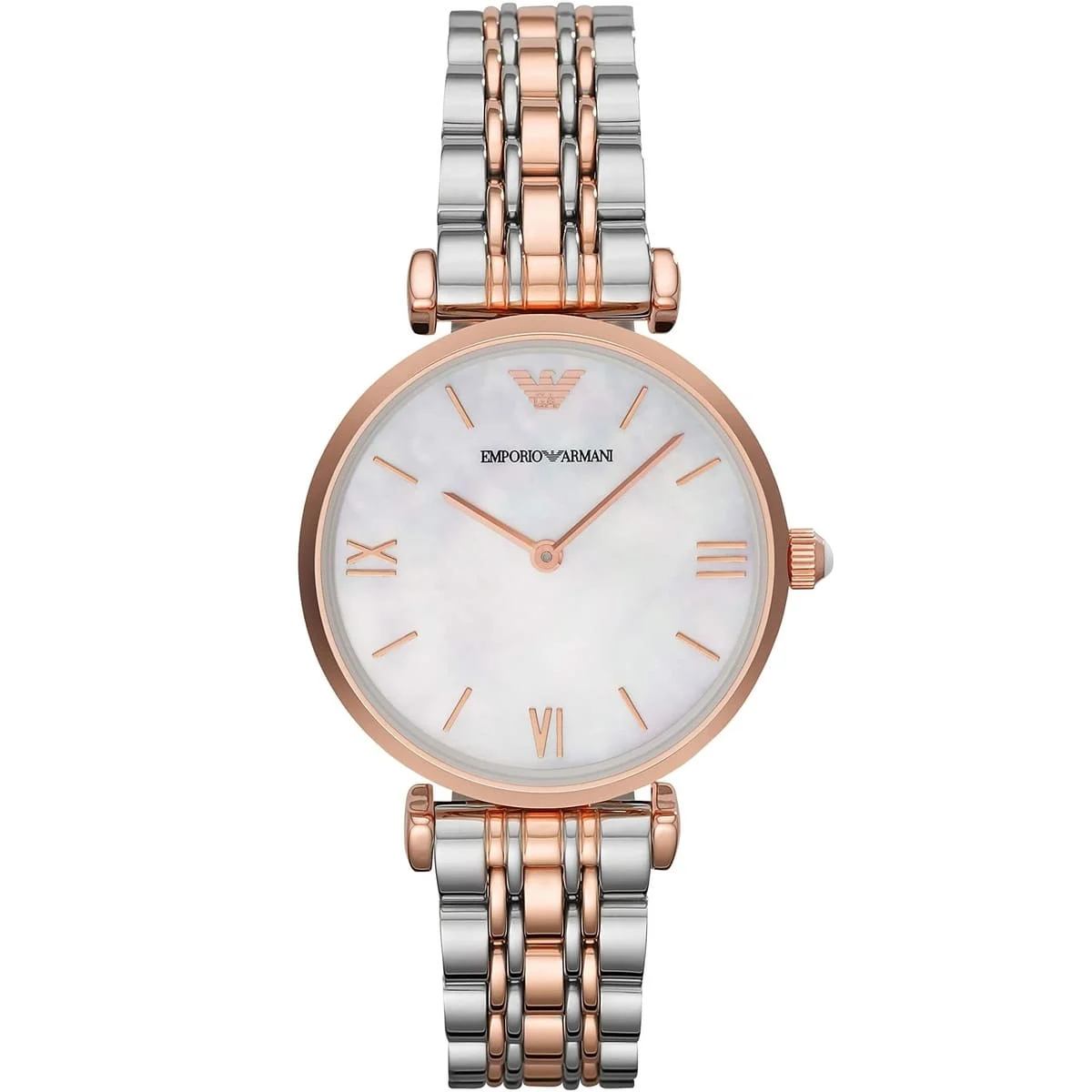ar1683-emporio-armani-watch-women-silver-rose-gold-metal-stainless-steel-gianni-t-bar ساعة امبوريو ارماني للنساء AR1683 - الصورة 1