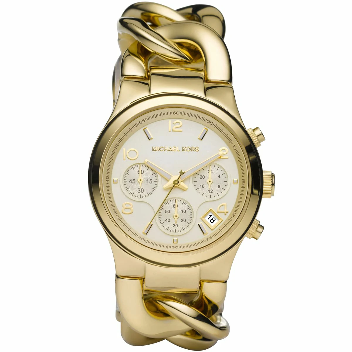 mk3131 michael kors watch women gold dial stainless steel metal golden strap quartz analog chronograph runway