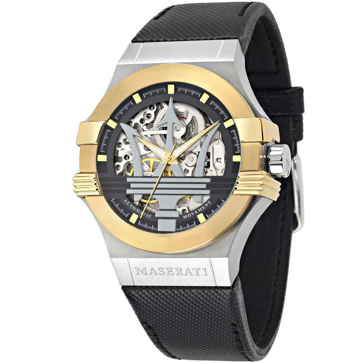 r8821108037 maserati watch men black dial leather strap automatic analog three hand potenza
