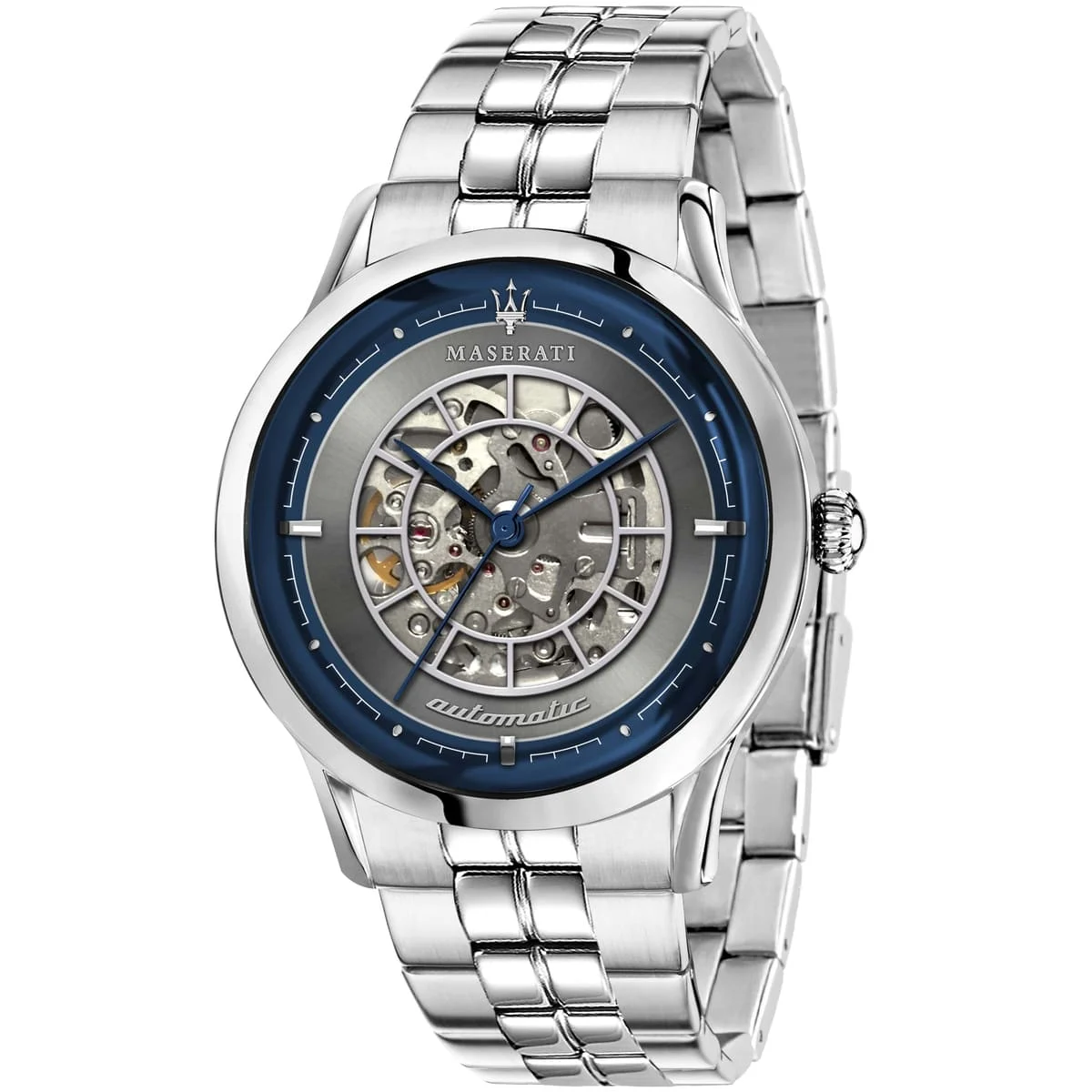 r8823133003 maserati watch men gray dial metal stainless steel silver strap automatic analog three hand ricordo