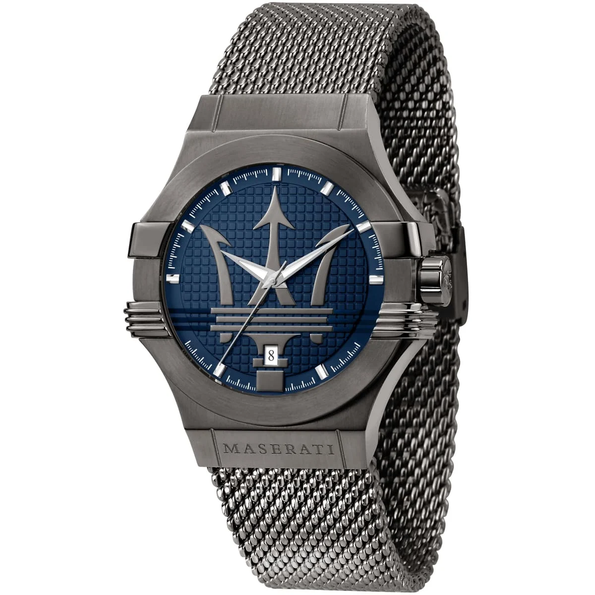 r8853108005-maserati-watch-men-blue-dial-metal-stainless-steel-gray-mesh-strap-quartz-battery-analog-three-hand-potenza ساعة مازيراتي للرجال R8853108005 - الصورة 1