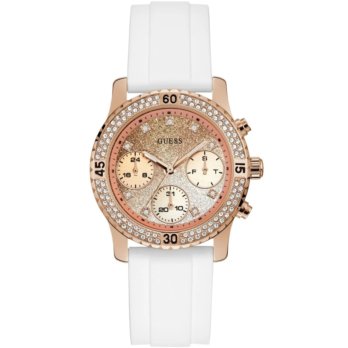 w1098l5 guess watch women white rubber confetti