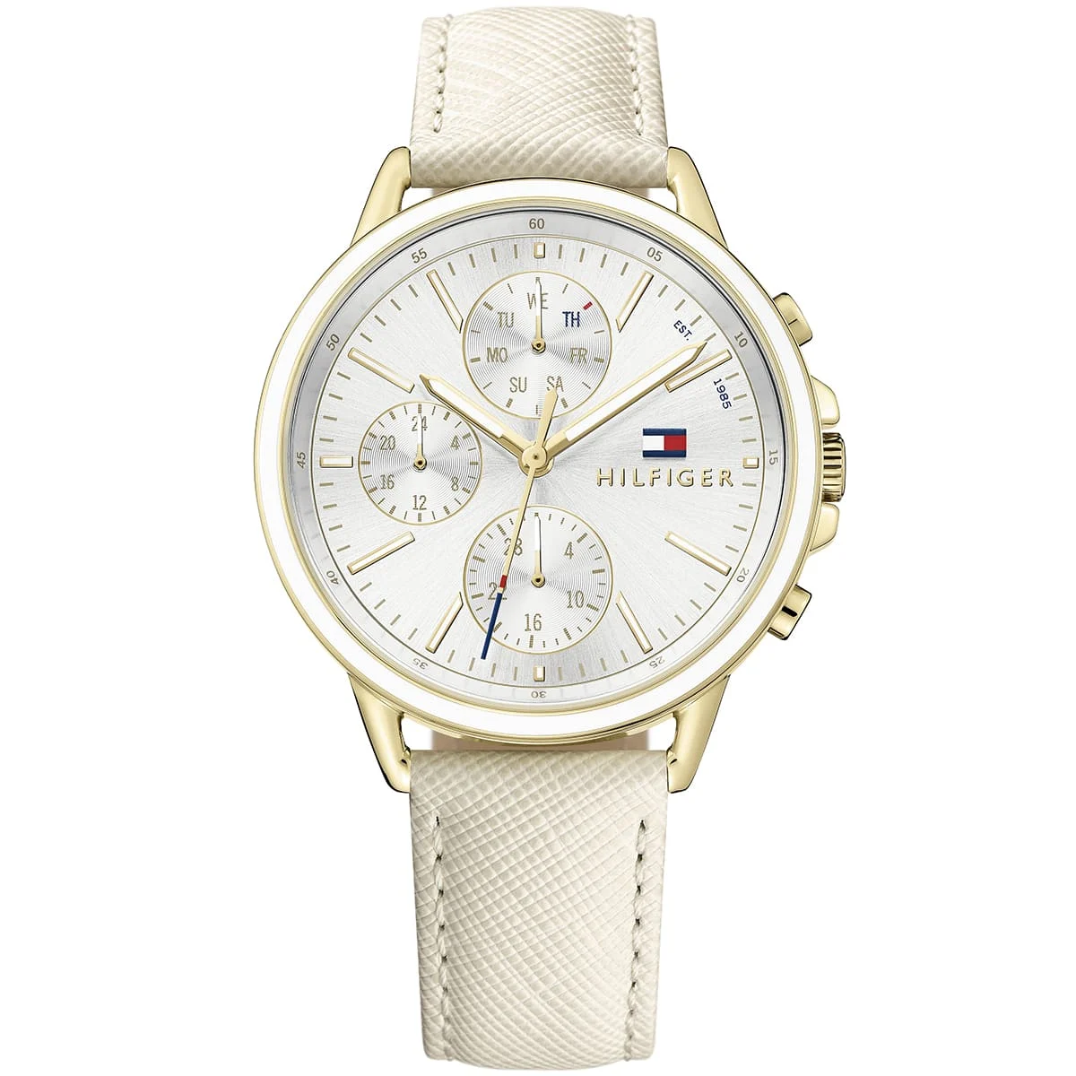 1781790-tommy-hilfiger-watch-women-silver-dial-leather-beige-strap-quartz-battery-analog-monthly-weekly-date-carly ساعة تومي هيلفيغر للنساء 1781790 - Image 1