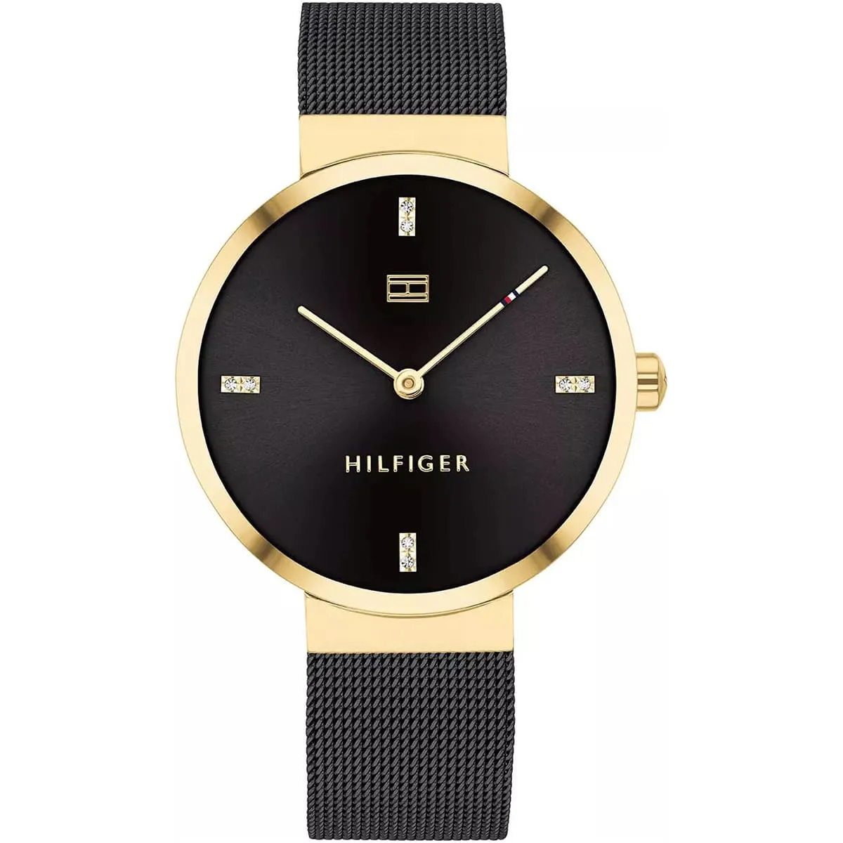 1782216-tommy-hilfiger-watch-women-black-dial-mesh-metal-stainless-steel-strap-quartz-battery-analog-three-hand-liberty ساعة تومي هيلفيغر للنساء 1782216 - الصورة 1