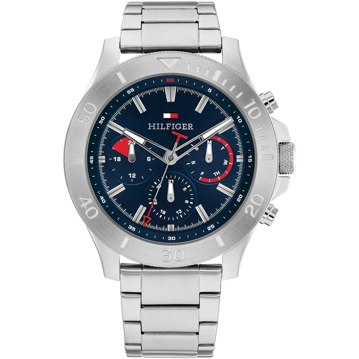 1792113-tommy-hilfiger-watch-men-blue-dial-metal-stainless-steel-silver-strap-quartz-analog-bryan ساعة تومي هيلفيغر للرجال 1792113 - Image 1