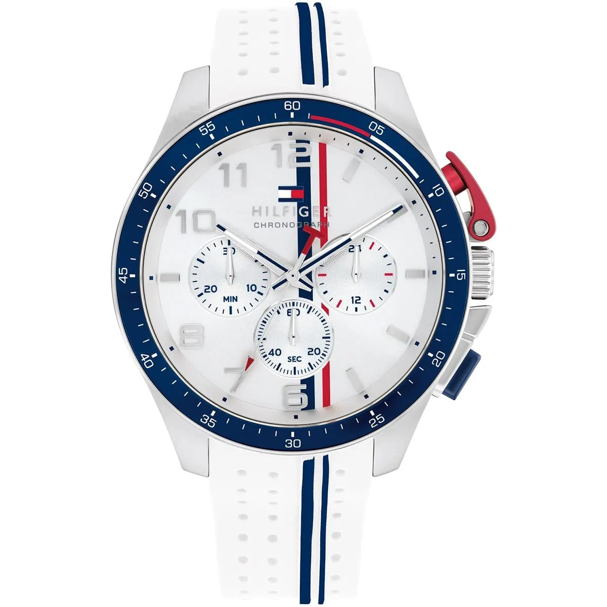 1792167-tommy-hilfiger-watch-chronograph-men-white-dial-rubber-strap-quartz-analog-bank-1 ساعة تومي هيلفيغر للرجال 1792167 - Image 1