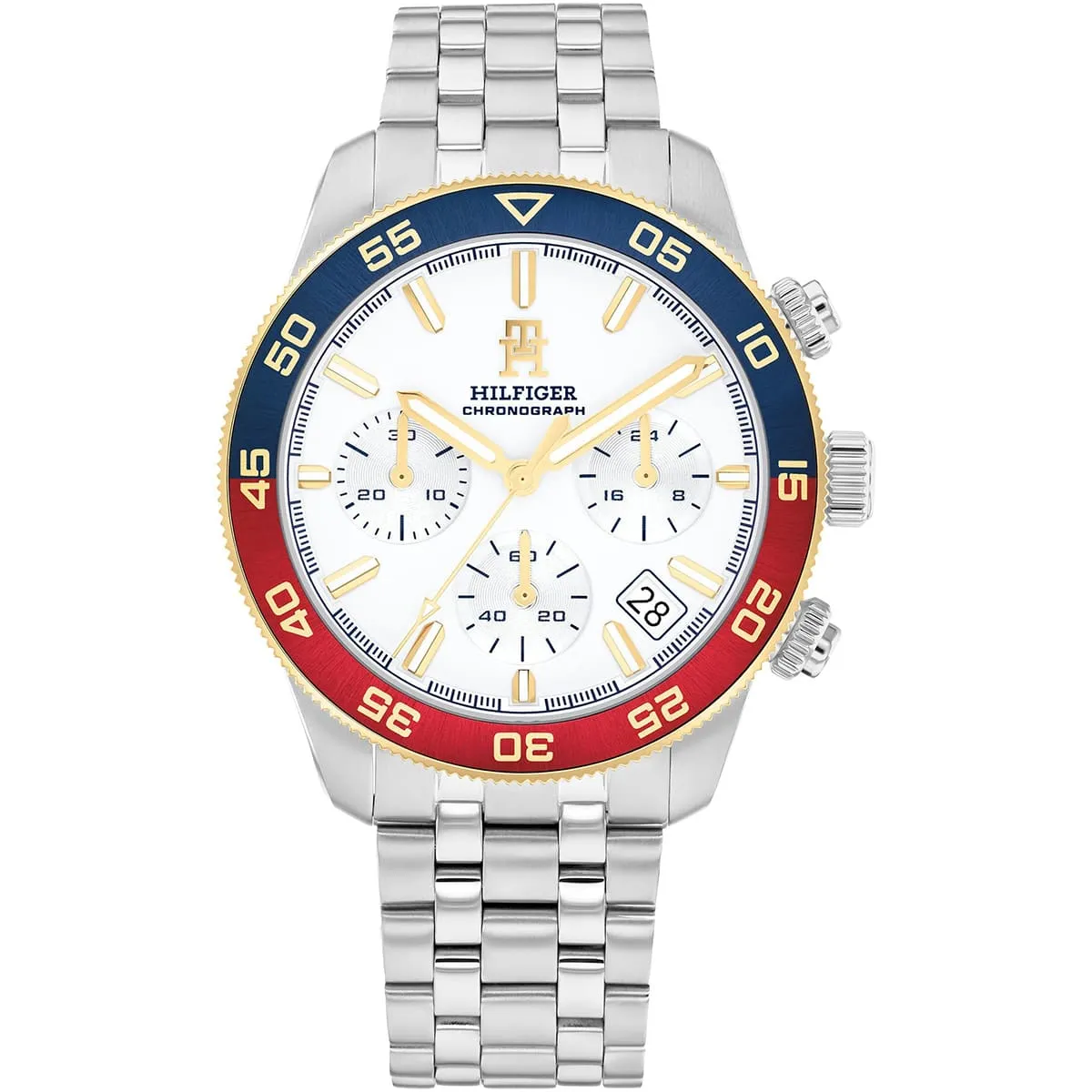 1792184-tommy-hilfiger-watch-chronograph-men-white-dial-metal-stainless-steel-silver-strap-quartz-analog-th85 ساعة تومي هيلفيغر للرجال 1792184 - Image 1