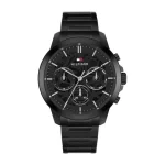 TOMMY HILFIGER MEN'S BLACK DIAL IONIC PLATED BLACK STEEL BRACELET WATCH - 1710685