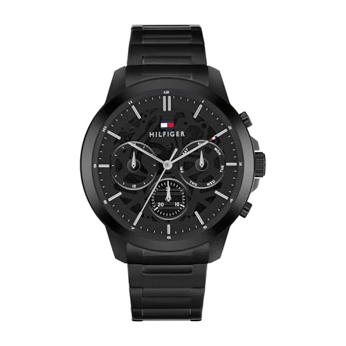 41gkXRV2a2L._SL500_ TOMMY HILFIGER MEN'S BLACK DIAL IONIC PLATED BLACK STEEL BRACELET WATCH - 1710685 - Image 1