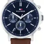 TOMMY HILFIGER MEN'S NAVY DIAL BROWN LEATHER WATCH - 1710585