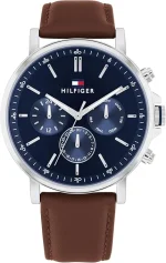 TOMMY HILFIGER MEN'S NAVY DIAL BROWN LEATHER WATCH - 1710585
