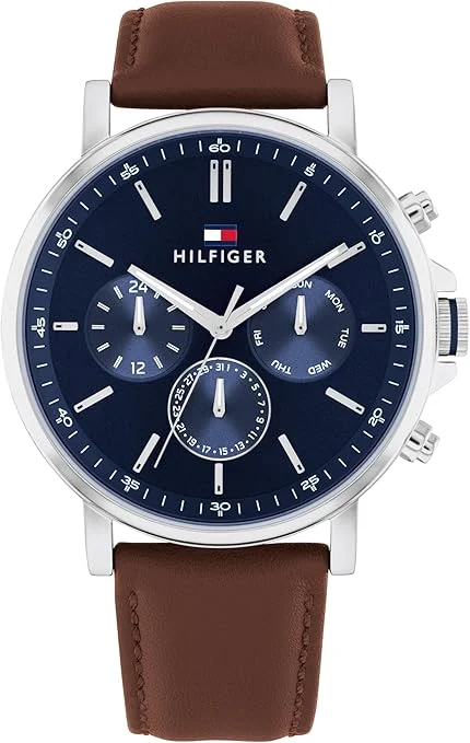 71286r6YgNL._AC_SY679_ TOMMY HILFIGER MEN'S NAVY DIAL BROWN LEATHER WATCH - 1710585 - الصورة 1