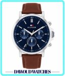 TOMMY HILFIGER MEN'S NAVY DIAL BROWN LEATHER WATCH - 1710585