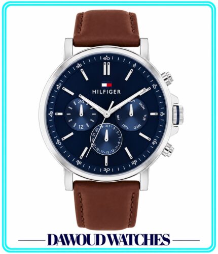 TOMMY HILFIGER MEN'S NAVY DIAL BROWN LEATHER WATCH - 1710585