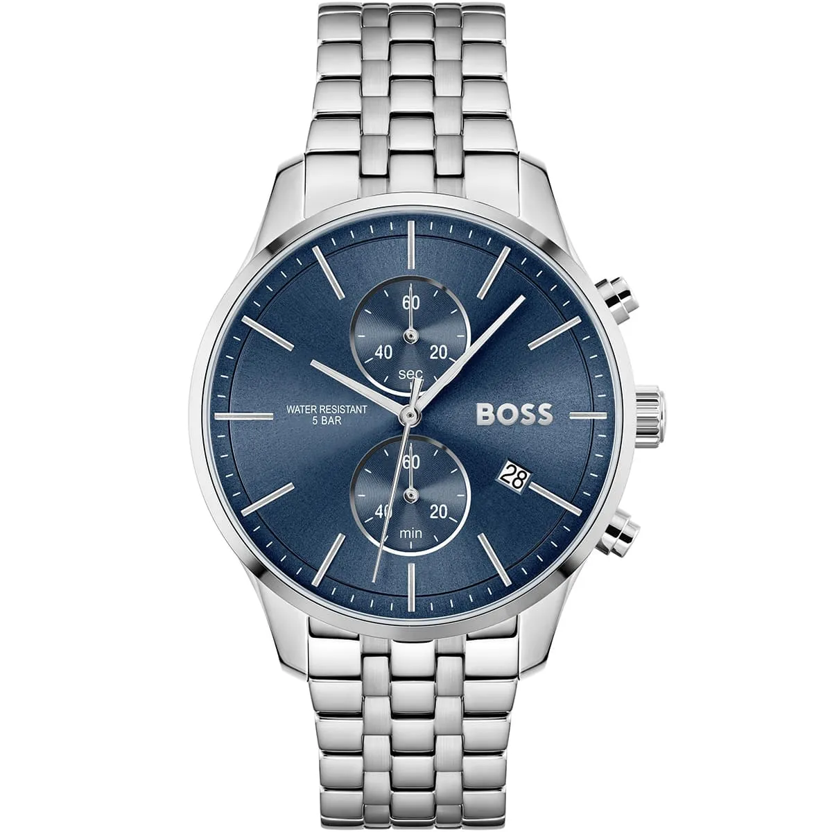 1513839-hugo-boss-watch-water-resistant-5bar-men-blue-dial-metal-stainless-silver-strap-quartz-battery-analog-chronograph-associate Hugo Boss Watch For Men 1513839 - الصورة 1