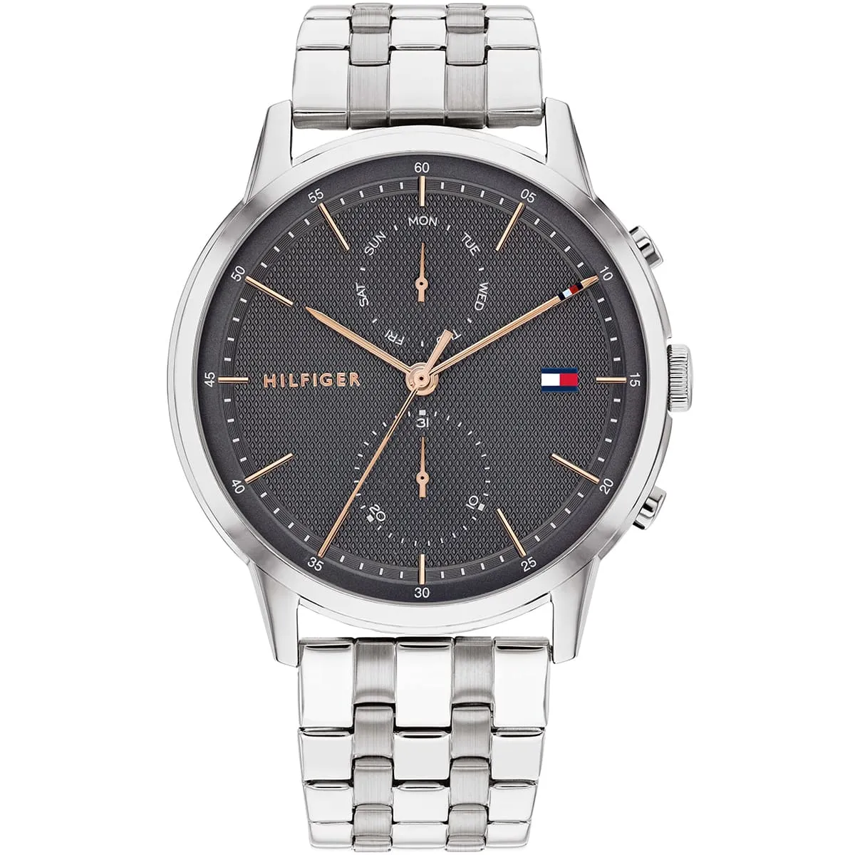 1710431 tommy hilfiger watch men gray dial metal stainless steel silver strap quartz battery analog three hand easton